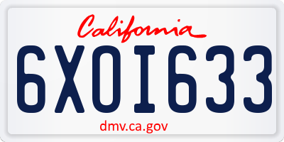 CA license plate 6XOI633
