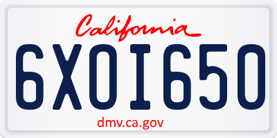 CA license plate 6XOI650