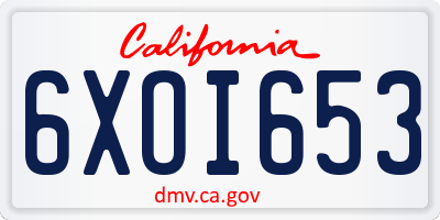 CA license plate 6XOI653