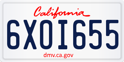CA license plate 6XOI655