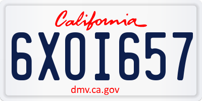 CA license plate 6XOI657
