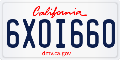 CA license plate 6XOI660
