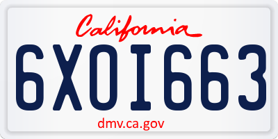 CA license plate 6XOI663