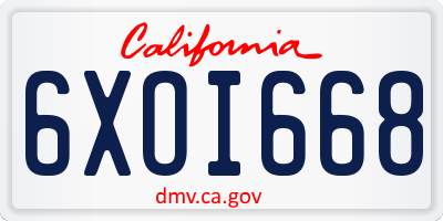 CA license plate 6XOI668