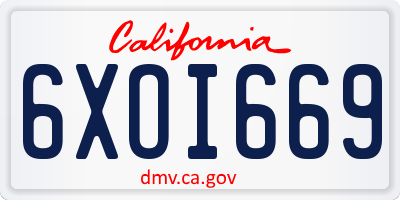 CA license plate 6XOI669