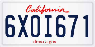 CA license plate 6XOI671