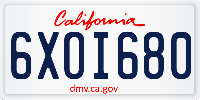 CA license plate 6XOI680