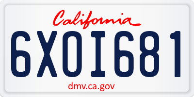 CA license plate 6XOI681