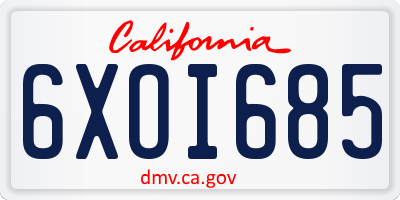CA license plate 6XOI685