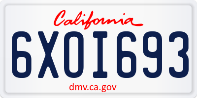 CA license plate 6XOI693