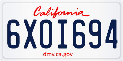 CA license plate 6XOI694