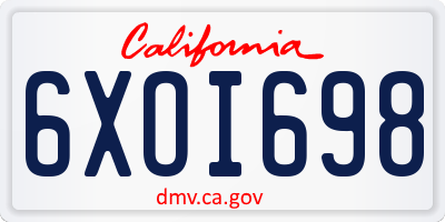 CA license plate 6XOI698