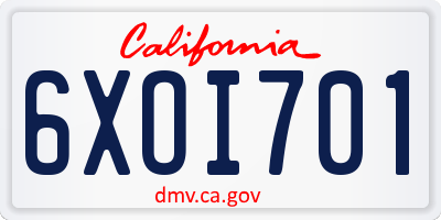 CA license plate 6XOI701