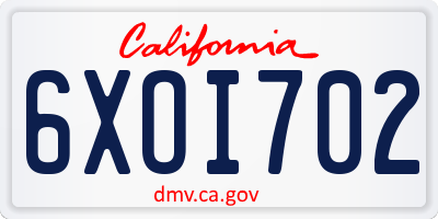 CA license plate 6XOI702