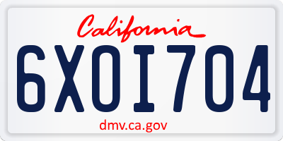 CA license plate 6XOI704