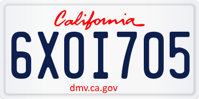 CA license plate 6XOI705