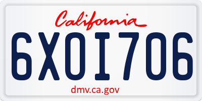 CA license plate 6XOI706