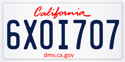 CA license plate 6XOI707