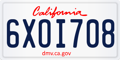 CA license plate 6XOI708