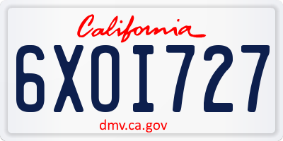 CA license plate 6XOI727