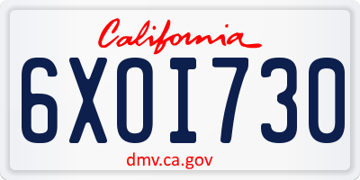CA license plate 6XOI730