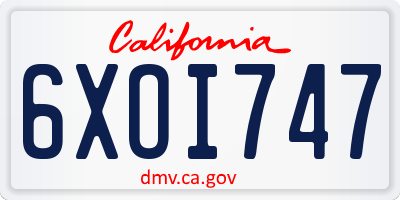 CA license plate 6XOI747