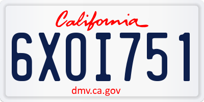 CA license plate 6XOI751