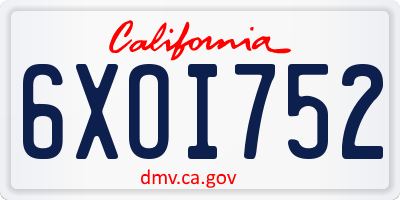 CA license plate 6XOI752
