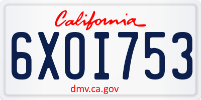 CA license plate 6XOI753