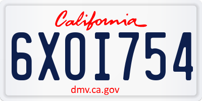 CA license plate 6XOI754