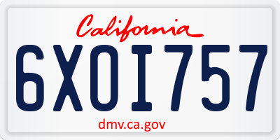 CA license plate 6XOI757