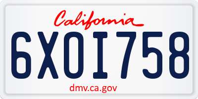 CA license plate 6XOI758