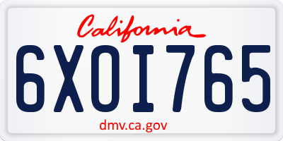 CA license plate 6XOI765
