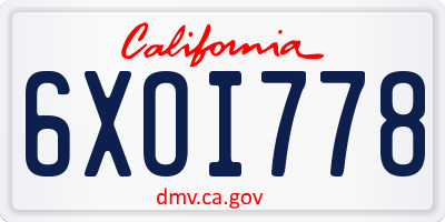 CA license plate 6XOI778