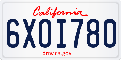 CA license plate 6XOI780