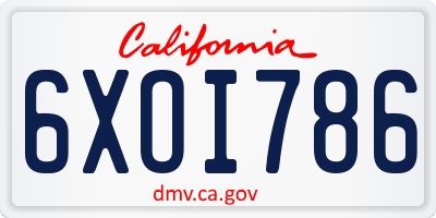 CA license plate 6XOI786
