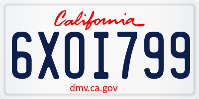 CA license plate 6XOI799