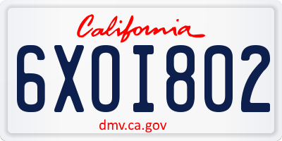 CA license plate 6XOI802