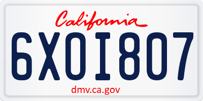 CA license plate 6XOI807