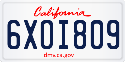 CA license plate 6XOI809