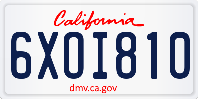 CA license plate 6XOI810