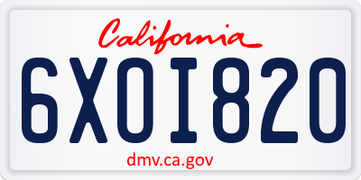 CA license plate 6XOI820