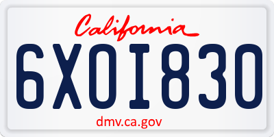 CA license plate 6XOI830