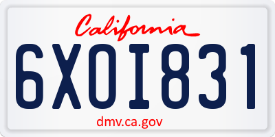 CA license plate 6XOI831