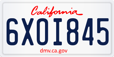 CA license plate 6XOI845