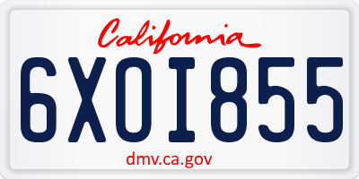 CA license plate 6XOI855