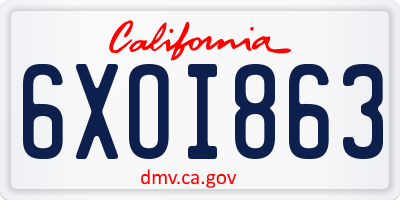 CA license plate 6XOI863