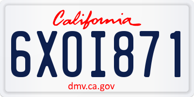 CA license plate 6XOI871