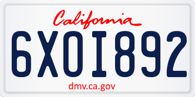 CA license plate 6XOI892