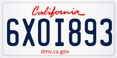 CA license plate 6XOI893